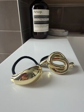 Gold Metal Cloud Cuff and Knot Hair Tie Set - Women Accessories